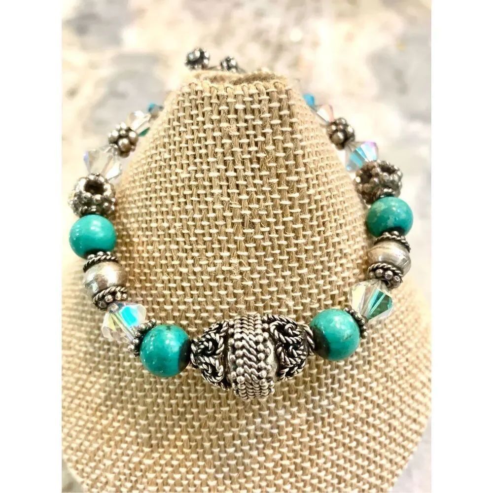 Vintage Turquoise Howlite with Bali Sterling Silver Findings Bracelet #southwest